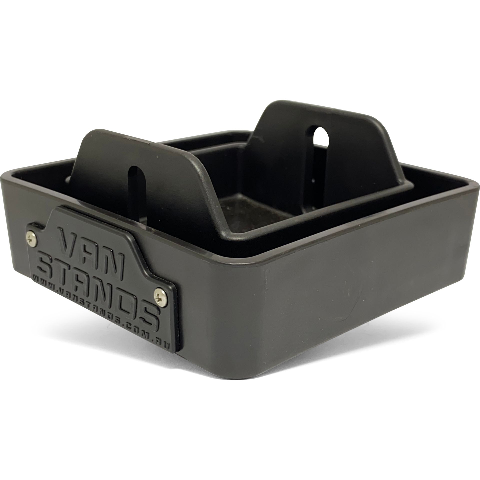 A Midnight Black Van Stand with a Midnight Black nameplate