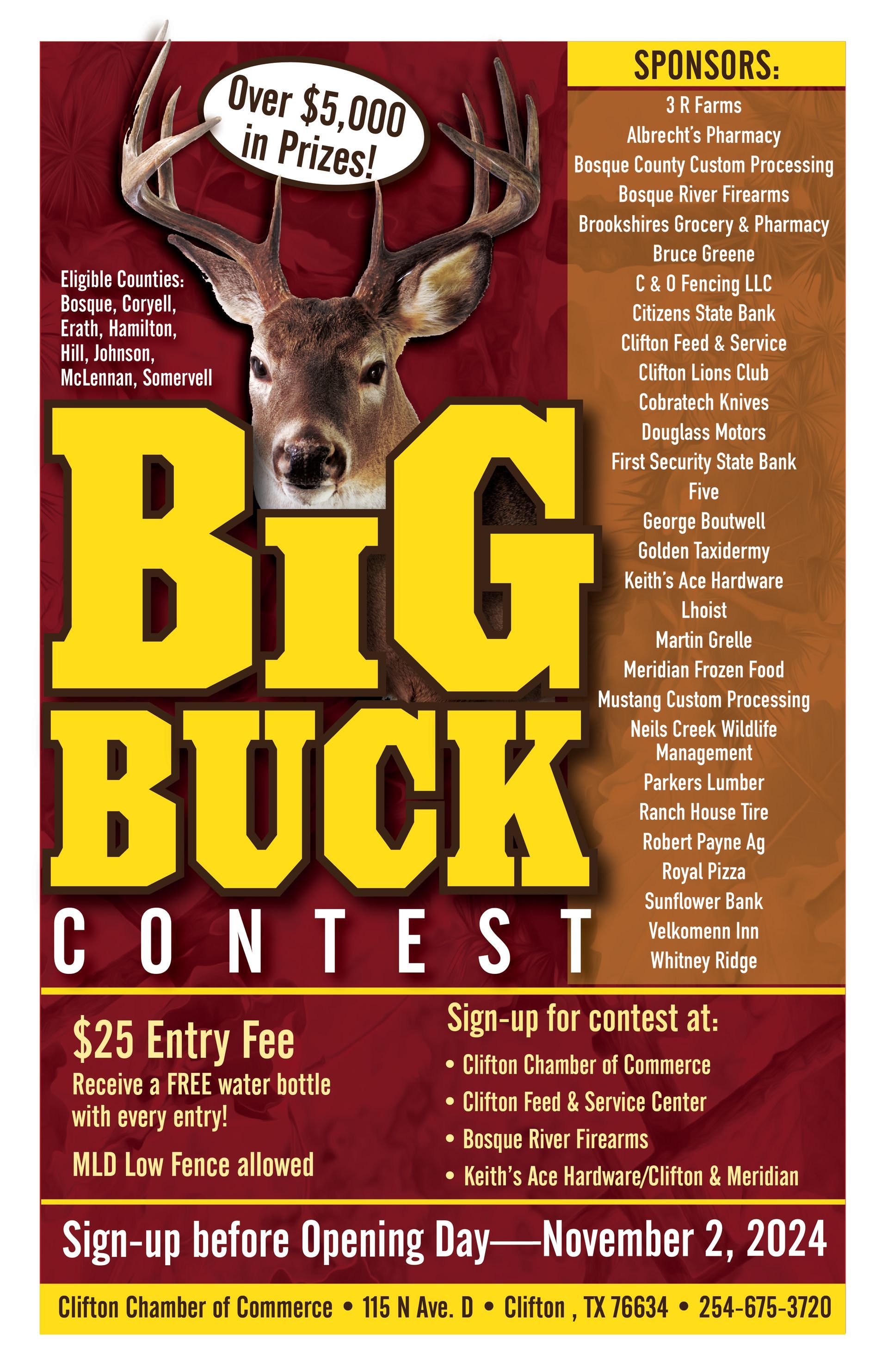 A poster for a big buck contest with a deer on it