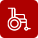 A white wheelchair icon on a red background.