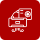 An icon of a fan and a passport on a red background.
