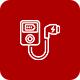 An ipod with a cord attached to it on a red background.
