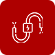 A white icon of a cable with a lightning bolt on a red background.