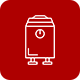 A red icon with a white outline of a heater on a red background.
