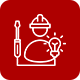 A line drawing of a person holding a screwdriver and a light bulb.
