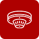 A smoke detector icon on a red background.