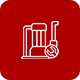 An icon of a vacuum cleaner on a red background.