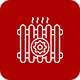 An icon of a radiator on a red background.