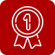A red icon with a white ribbon and a number one inside of it.