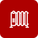 An icon of a radiator on a red background.