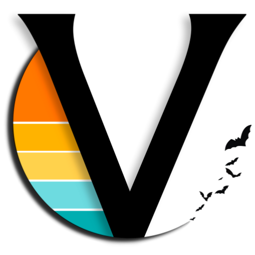 The comapany logo that is in the shape of a V with bats curling up the right side in an arc.