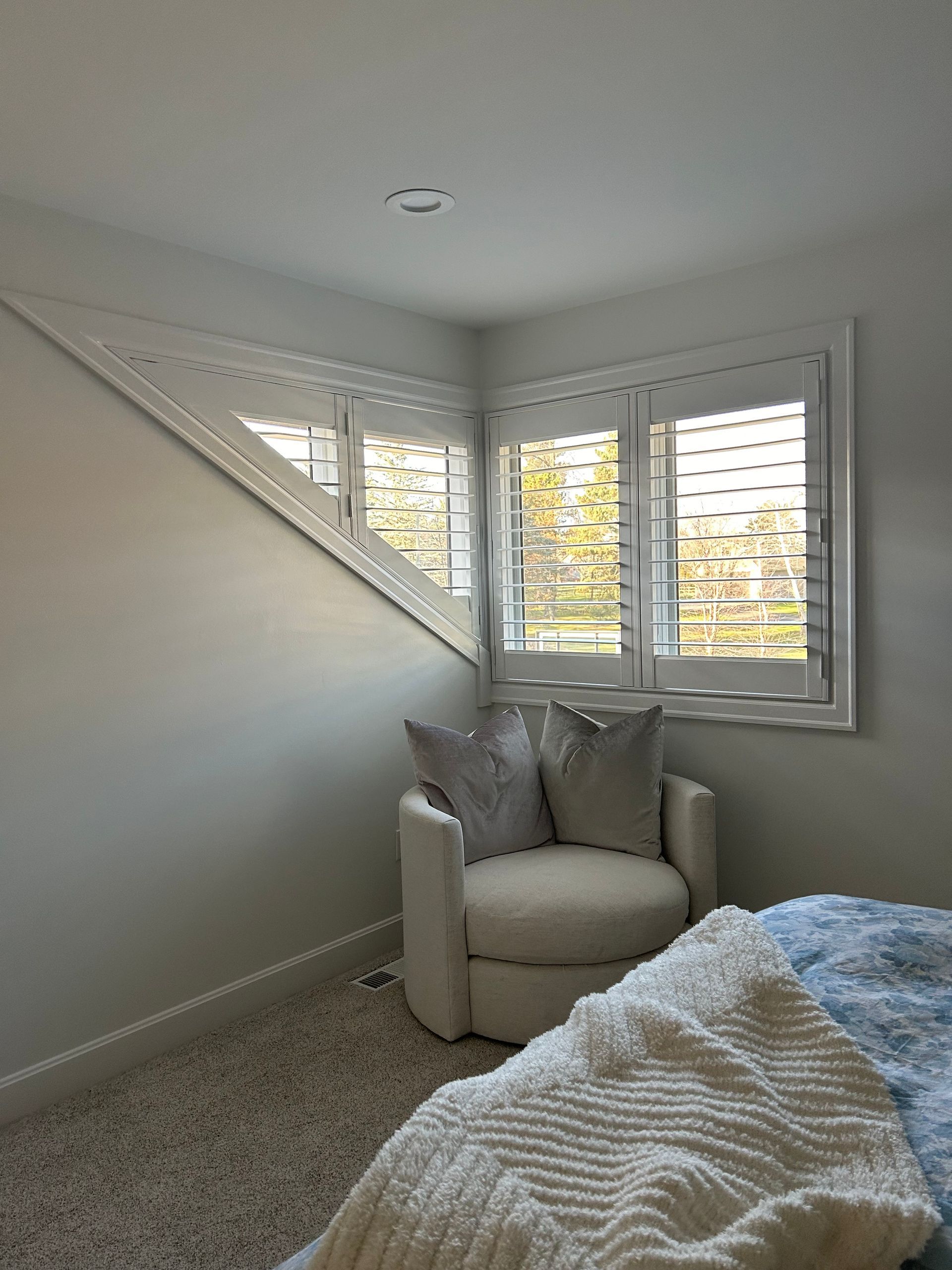 Bedroom shutters with unique cut out 