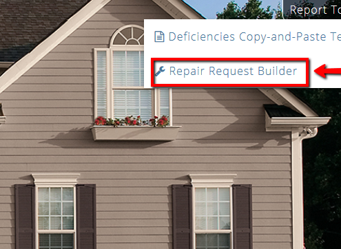 A picture of a house with a repair request builder button