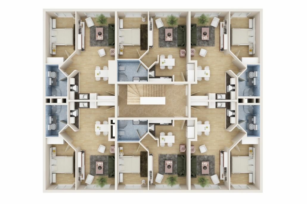 An aerial view of a floor plan of a house