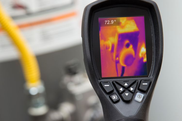 A thermal camera is being used to measure the temperature of a room