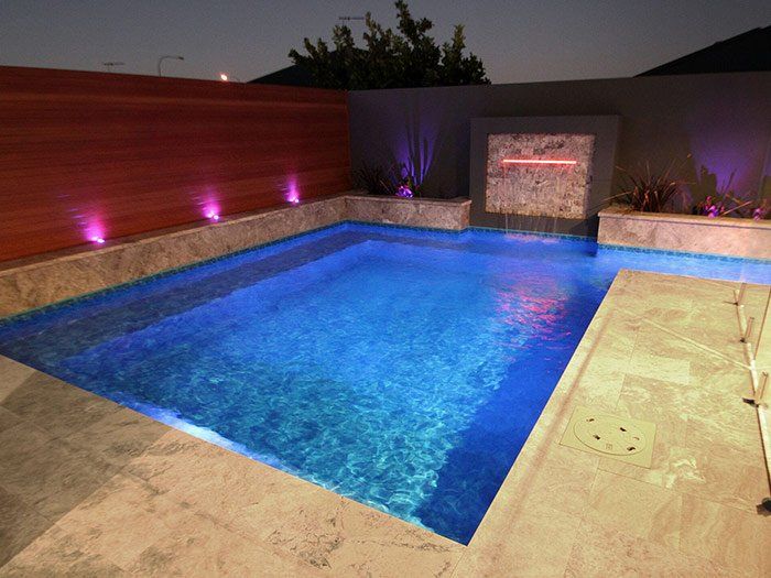 blue pool with lighting