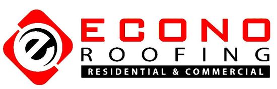 A logo for econo roofing residential and commercial