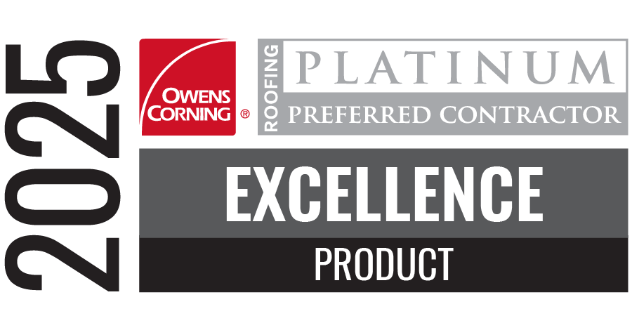 A logo for 2025 owens corning roofing platinum preferred contractor excellence product