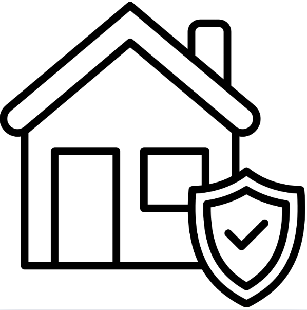 A house with a shield and a check mark on it.