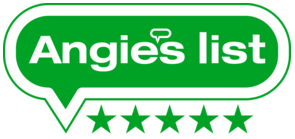 A green and white logo for angie 's list with five stars