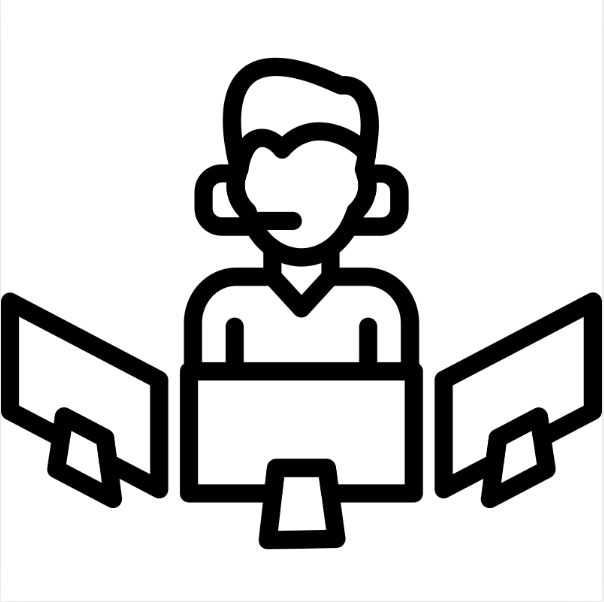 A man wearing a headset is sitting in front of three computer monitors.