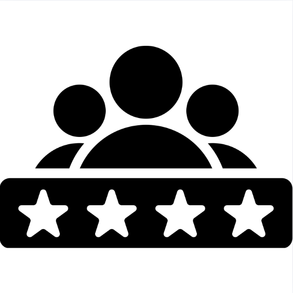 A group of people sitting on top of a five star rating.