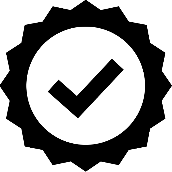 A black and white icon of a check mark in a circle.