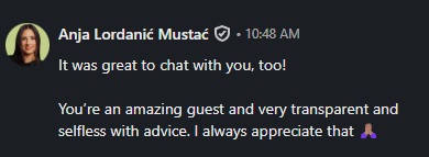 Anja lordanic mustac says it was great to have Justin Vajko as a podcast guest on video marketing