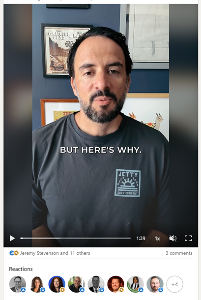 Screenshot of attorney doing shortform video on linkedin