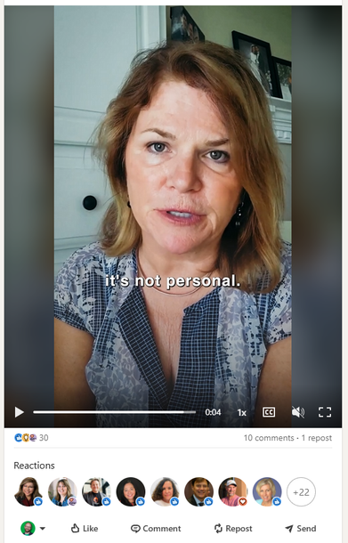 Screenshot of coaching firm founder doing shortform video on linkedin