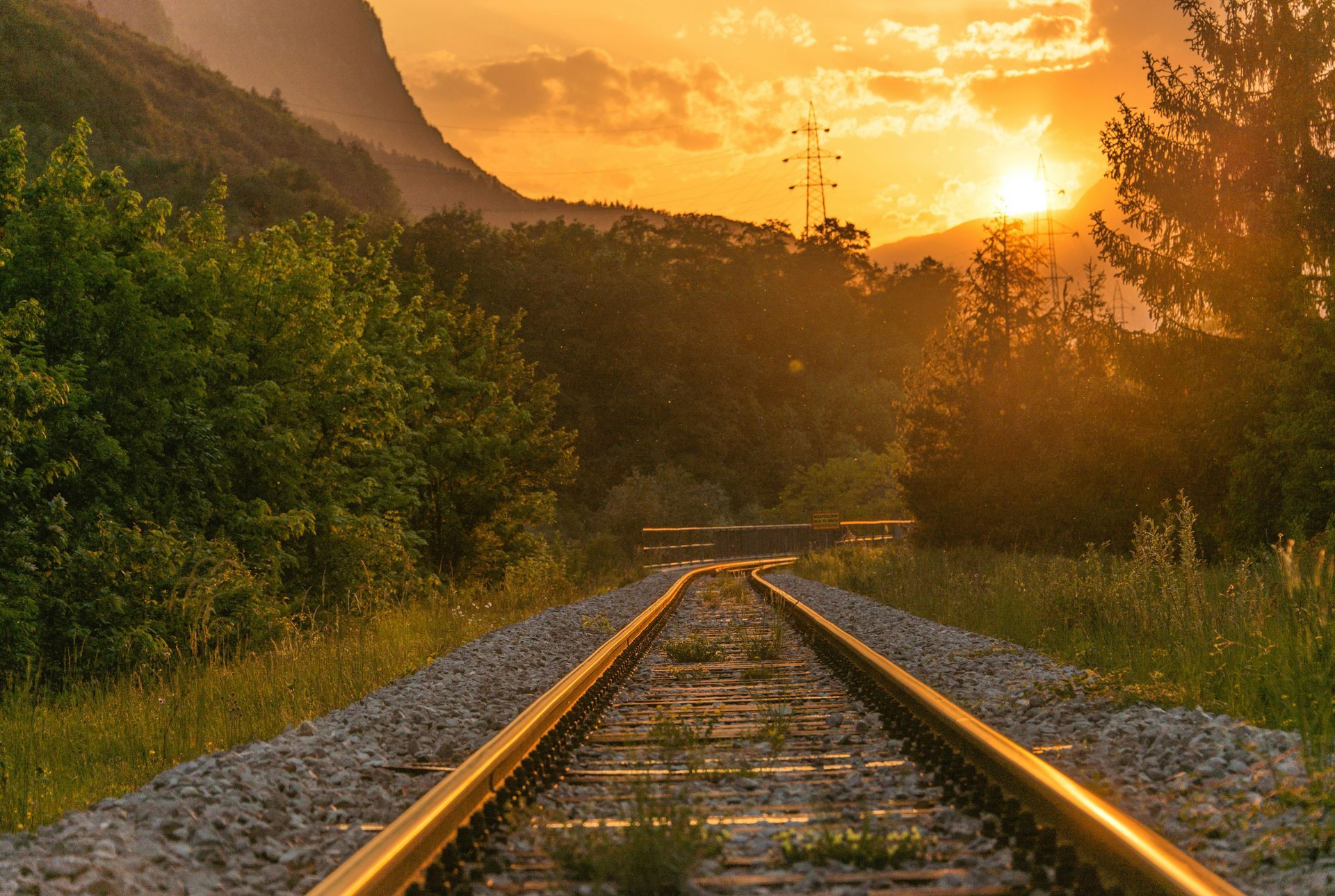 Sunset and a railroad track