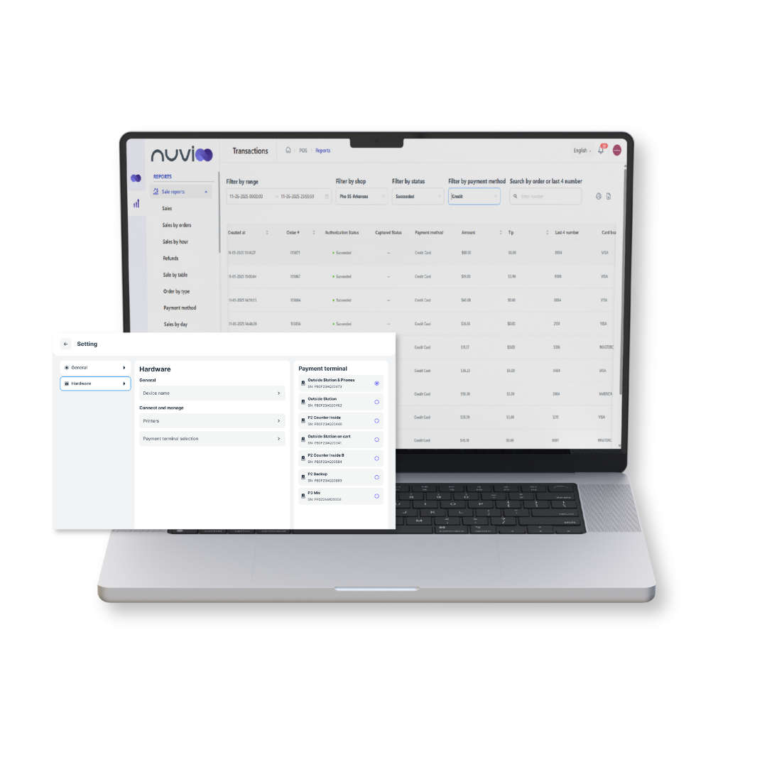 Laptop displaying a data table and a pop-up menu. The pop-up menu is labeled 'Profile'.
