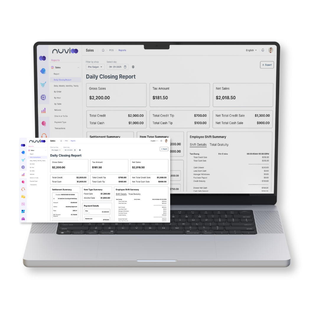 Laptop displaying financial dashboards and data reports.