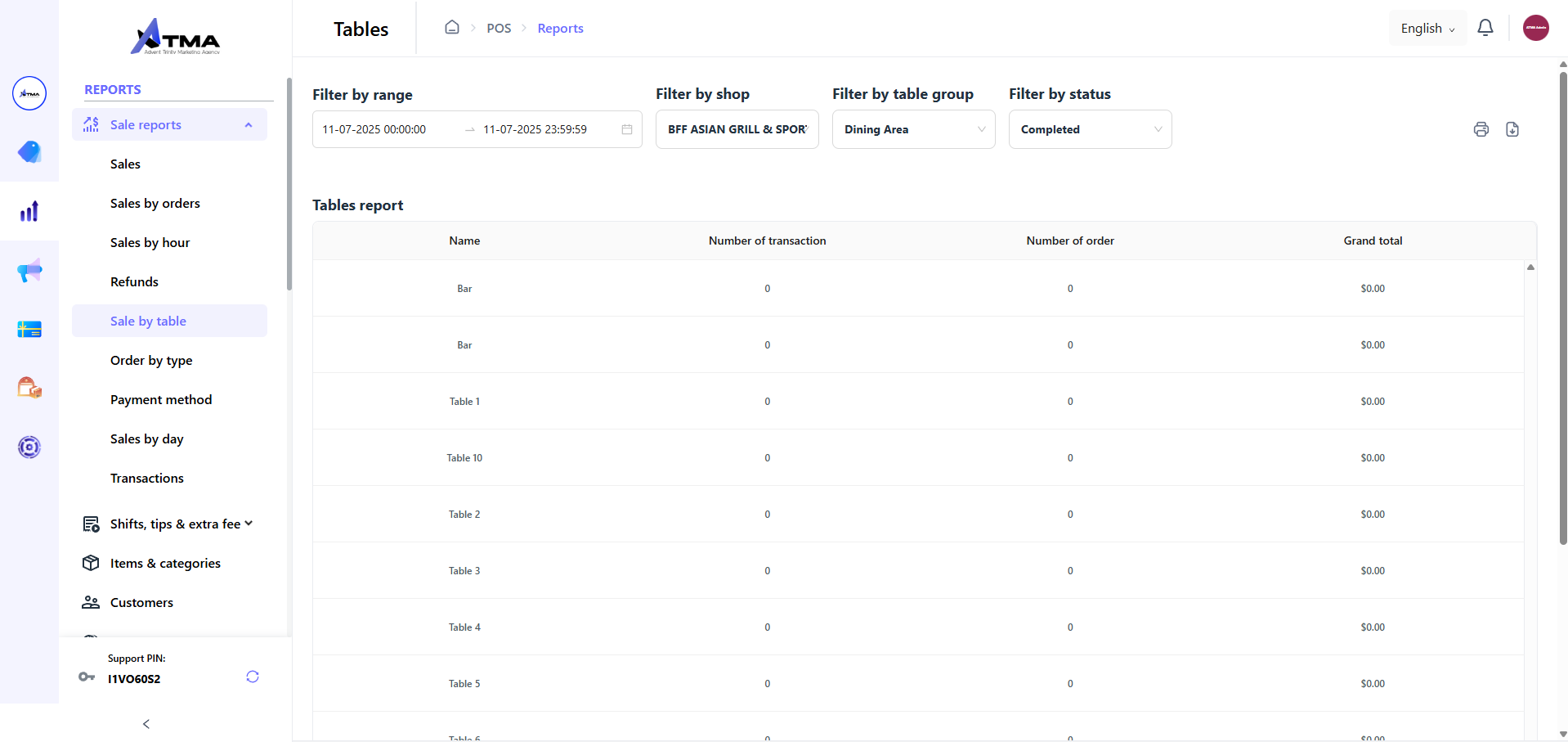 Interface of a software, likely a dashboard, displaying data in a table format. A navigation menu is on the left.