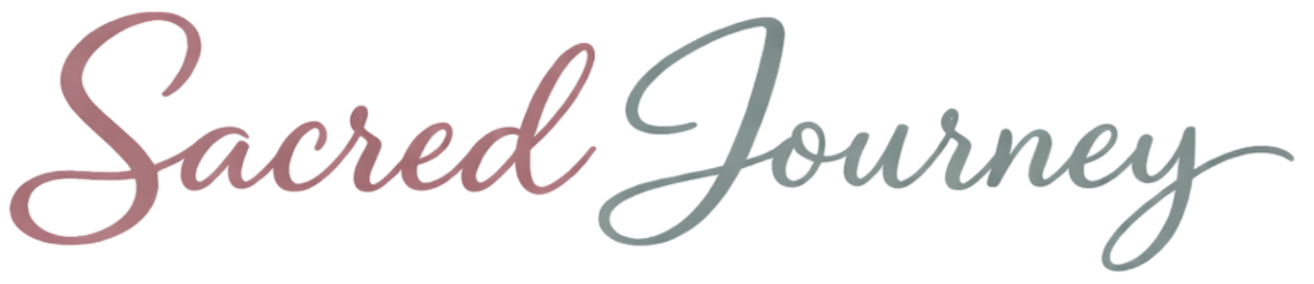 The words "Sacred Journey" written in a flowing, cursive font, with "Sacred" in dusty rose and "Journey" in sage green.