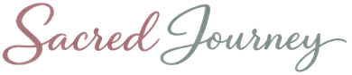 The words "Sacred Journey" written in a flowing, cursive font, with "Sacred" in dusty rose and "Journey" in sage green.