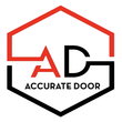 Logo for Accurate Door: Red "A" and black "D" within a red and black hexagon; text reads "ACCURATE DOOR".