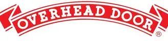 Overhead Door logo: white text on a red arched banner with red corner flags.