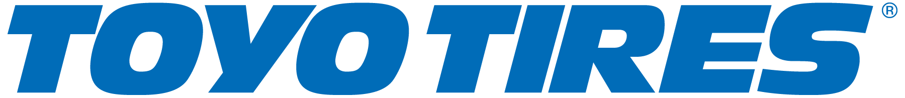 Un logo de pneus Toyo bleu sur fond blanc