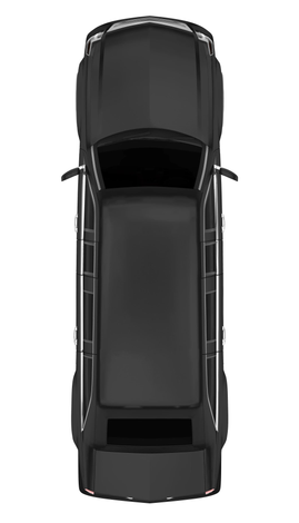 Une vue aérienne d'une voiture noire sur fond blanc.