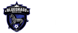 Bluegrass Soccer Club logo: A horse inside a shield with text. Dark blue and gray colors.