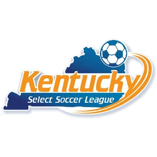 Kentucky Select Soccer League logo: blue outline of Kentucky, soccer ball, orange text on blue.