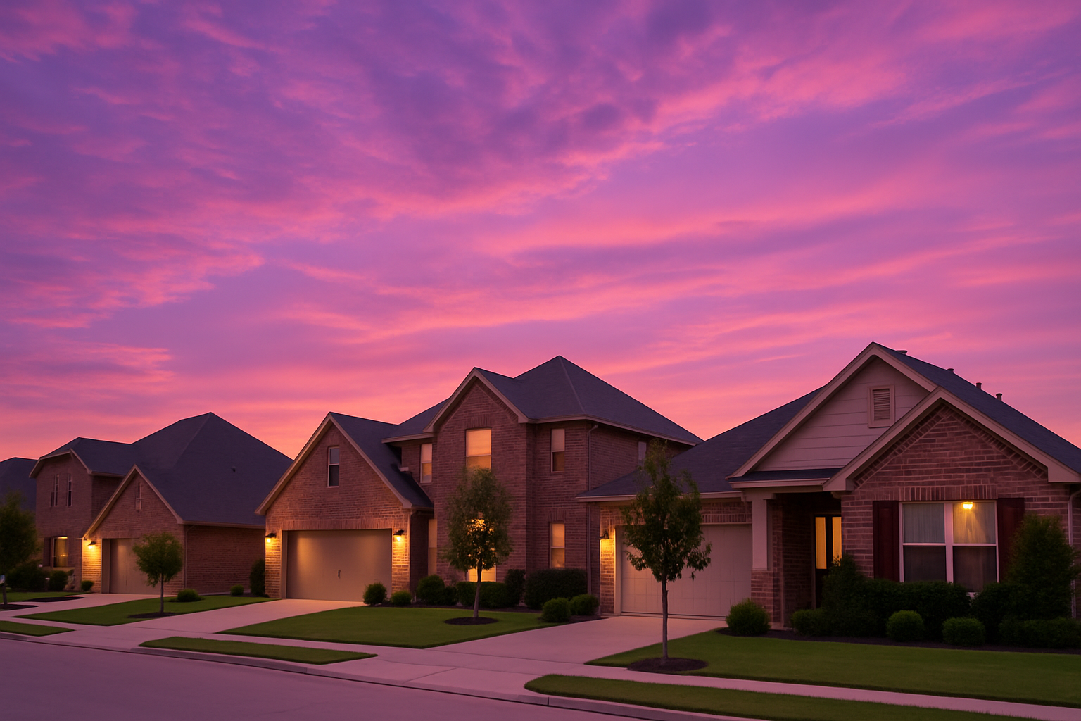 ow of Texas suburban homes at sunset, symbolizing hope and stability in the 2025 housing market
