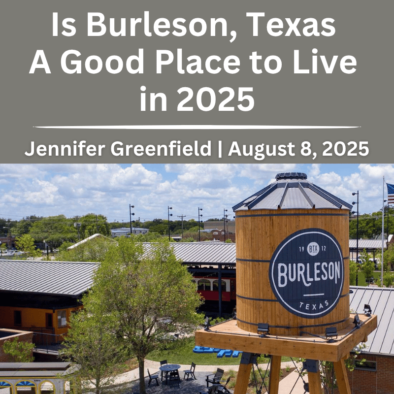 Burleson Texas water tower and cityscape representing local community in 2025