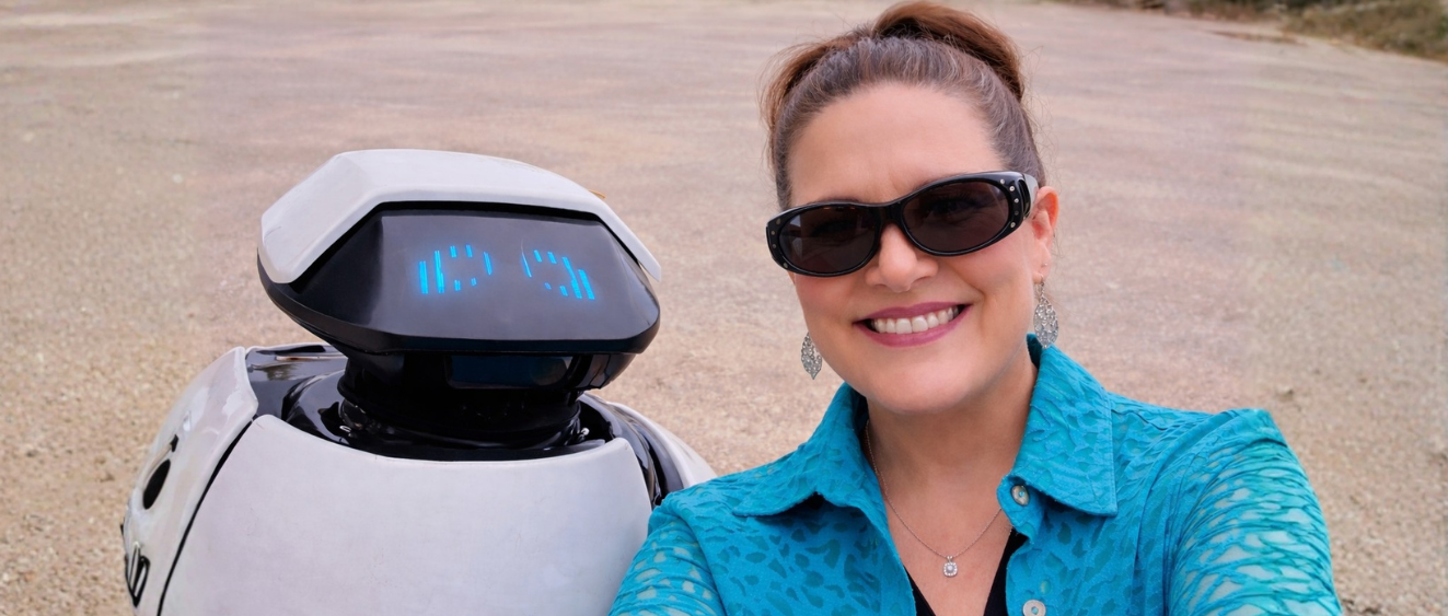 Jennifer Greenfield with a DAXbot during Burleson TX sidewalk assessment supporting ADA accessibility and local real estate stability.