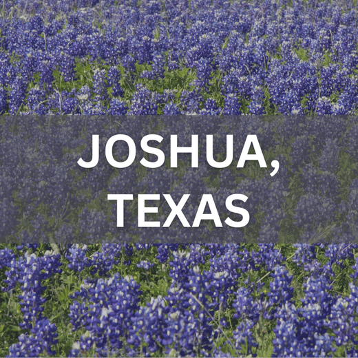 Joshua, Texas real estate surrounded by blooming bluebonnets, showcasing local neighborhoods and natural beauty.