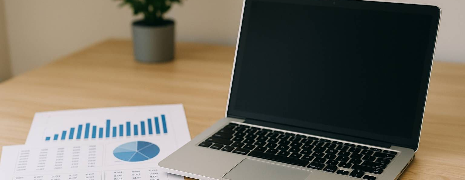Laptop with financial reports and charts on desk, representing South DFW home loan credit score requirements 2025.