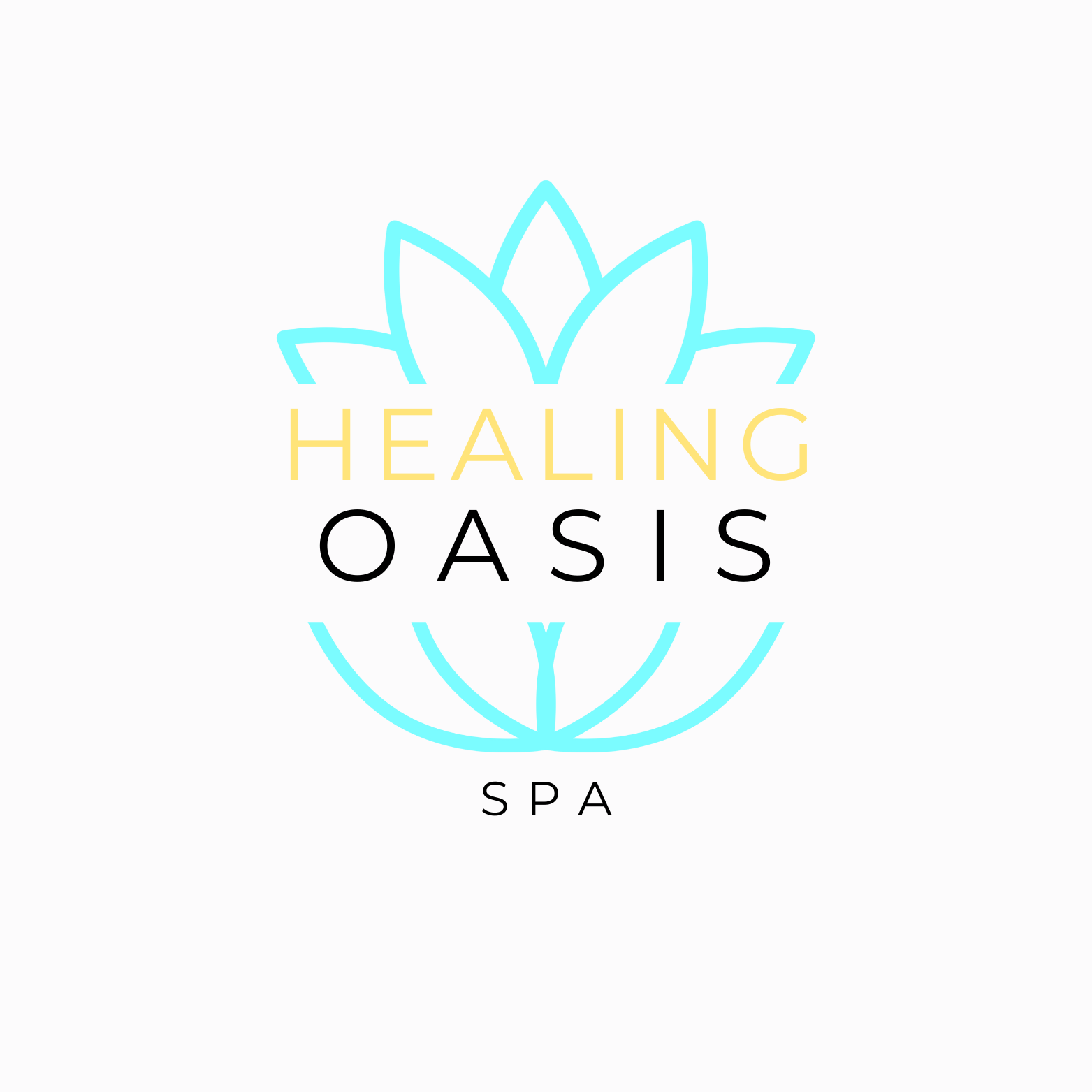 Logo for Healing Oasis Spa. Aqua lotus with gold 