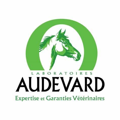 El logotipo de Audevard Expertise et Garanties Veterinaires muestra una cabeza de caballo en un círculo verde.