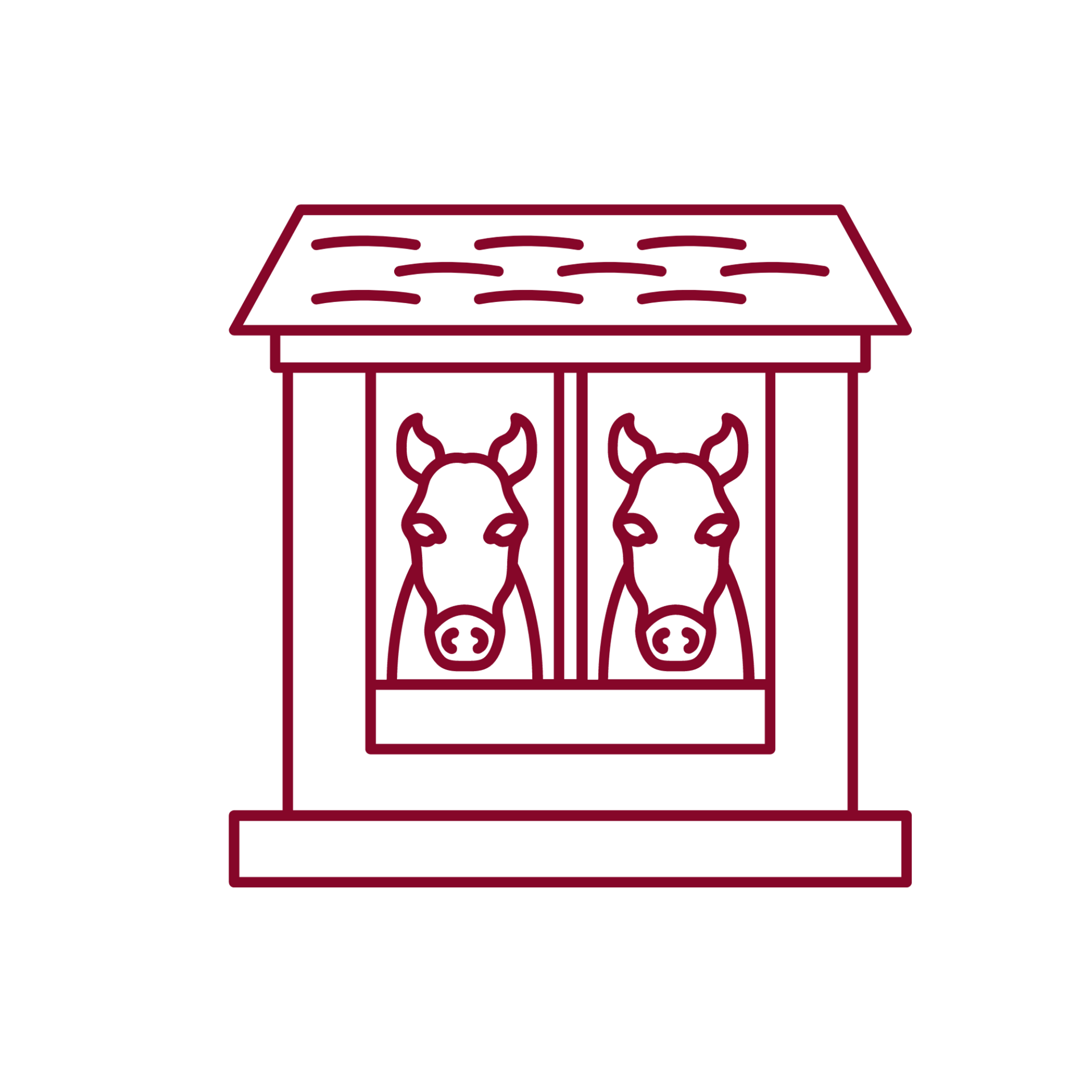 Un dibujo lineal de dos caballos en un establo.