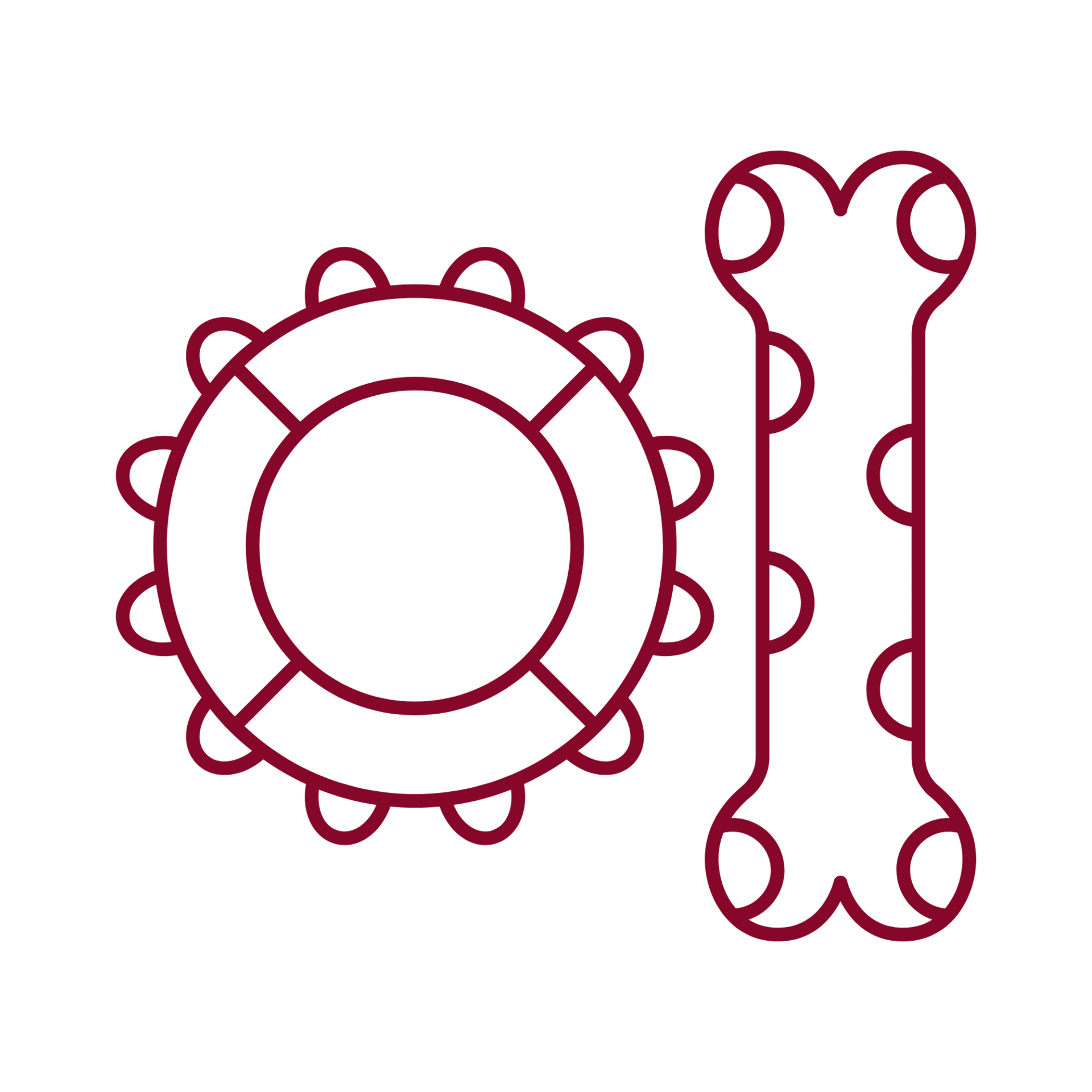 Un dibujo lineal de un salvavidas y un hueso.